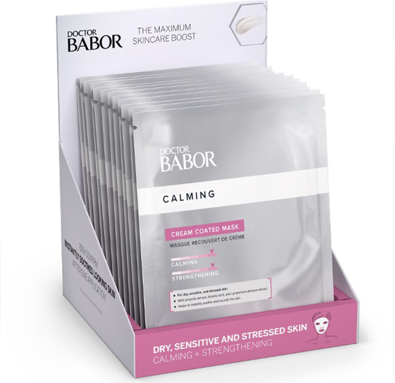 Dr. Babor Cream Coated Calming Sheetmask
Lindrende intensiv hudpleiemaske for tørr, sensitiv og stresset hud.