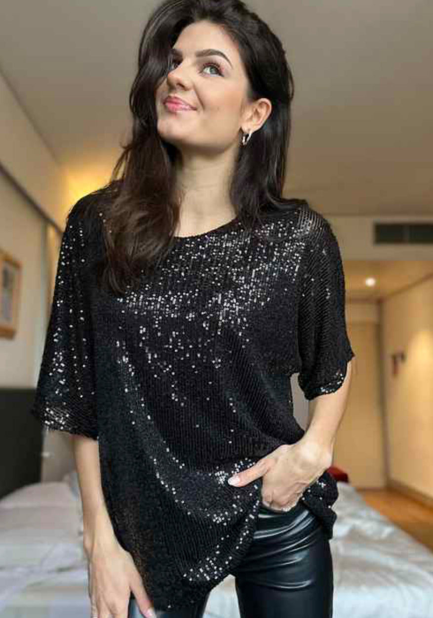 Paljettbluse sort