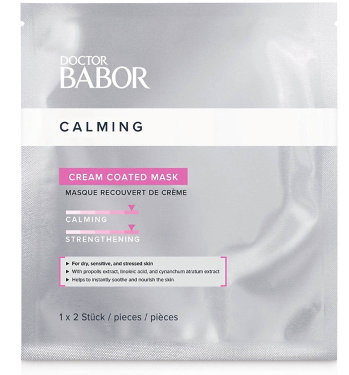 Dr. Babor Cream Coated Calming Sheetmask
Lindrende intensiv hudpleiemaske for tørr, sensitiv og stresset hud.