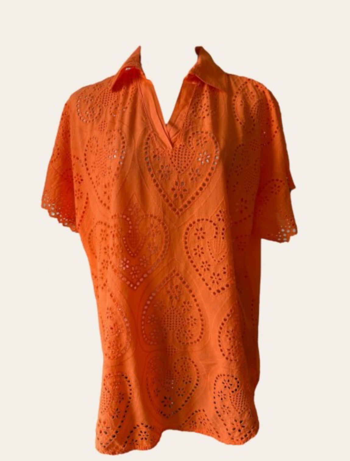 ORANGE BLUSE MED HULLMØNSTER