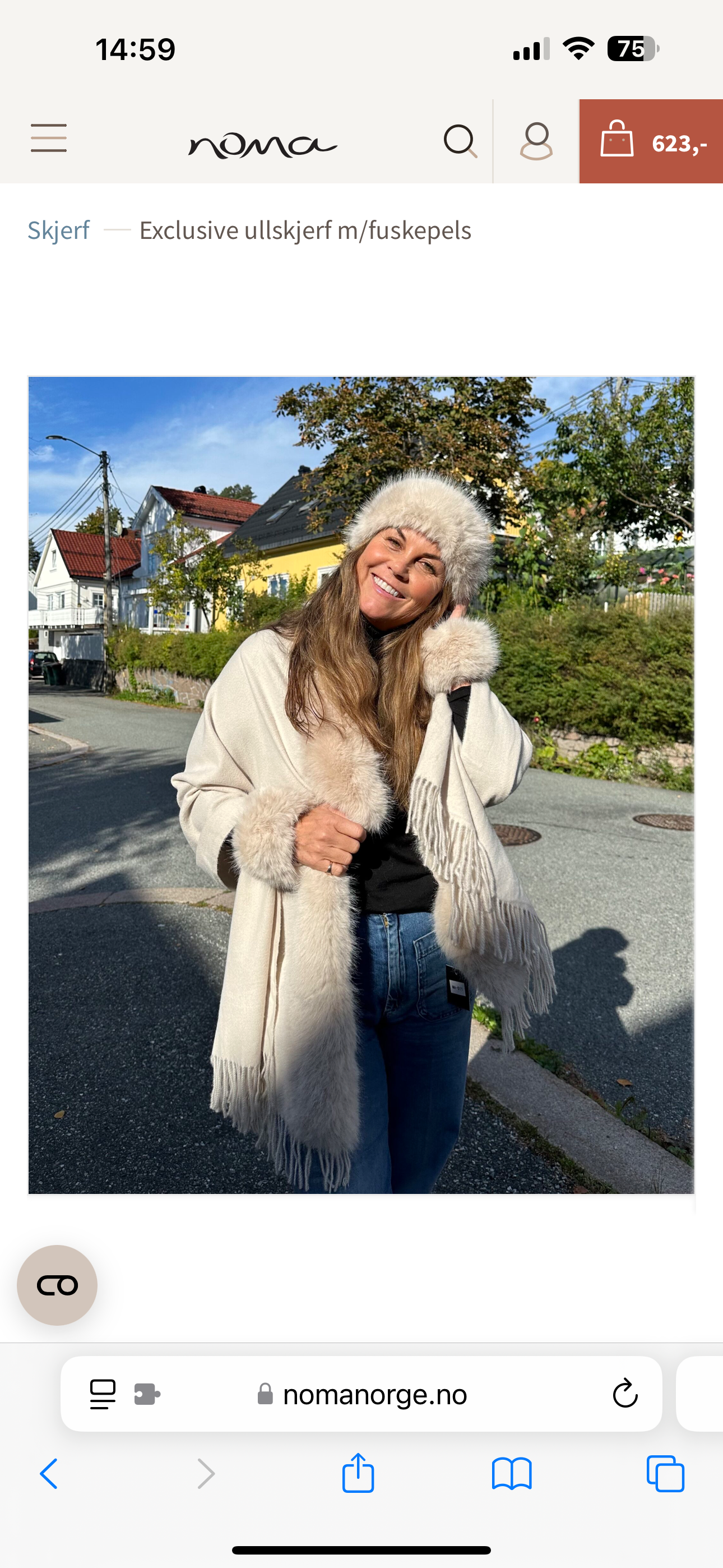 Exclusive ullskjerf m/fuskepels,lys beige